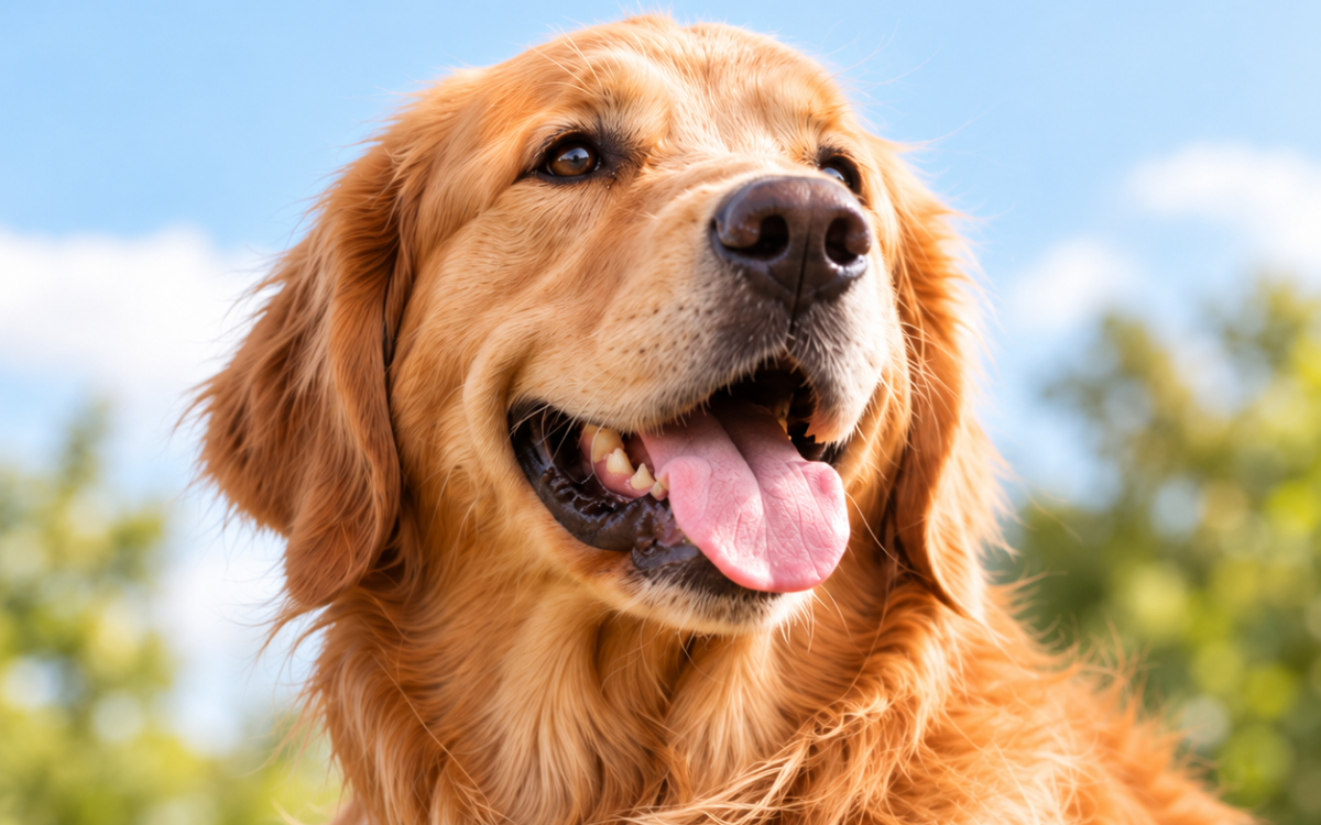 A happy golden retriever outdoors